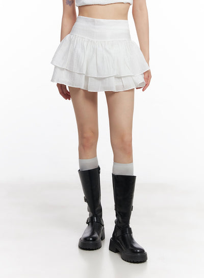 ruffle-tiered-mini-skirt-cy514 / White