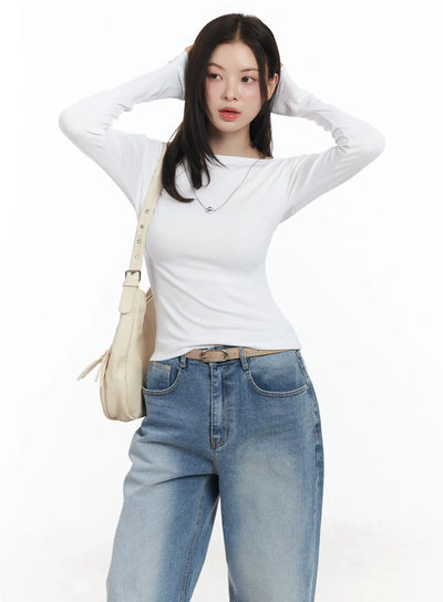 basic-boat-neck-long-sleeve-top-if520 / White