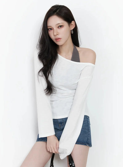 off-shoulder-long-sleeve-top-ij528 / White