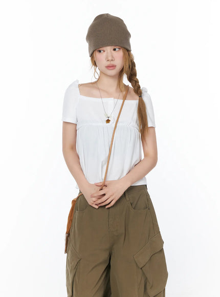 square-neck-puff-sleeve-top-cy508 / White