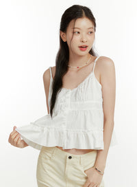 frilled-collar-cotton-sleeveless-top-ou419 / White
