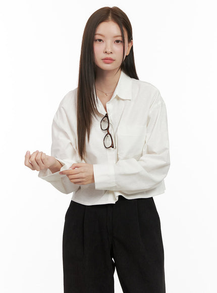 collared-cropped-button-down-od412 / White