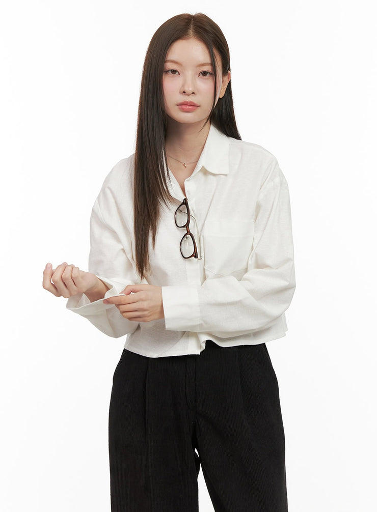 collared-cropped-button-down-od412 / White