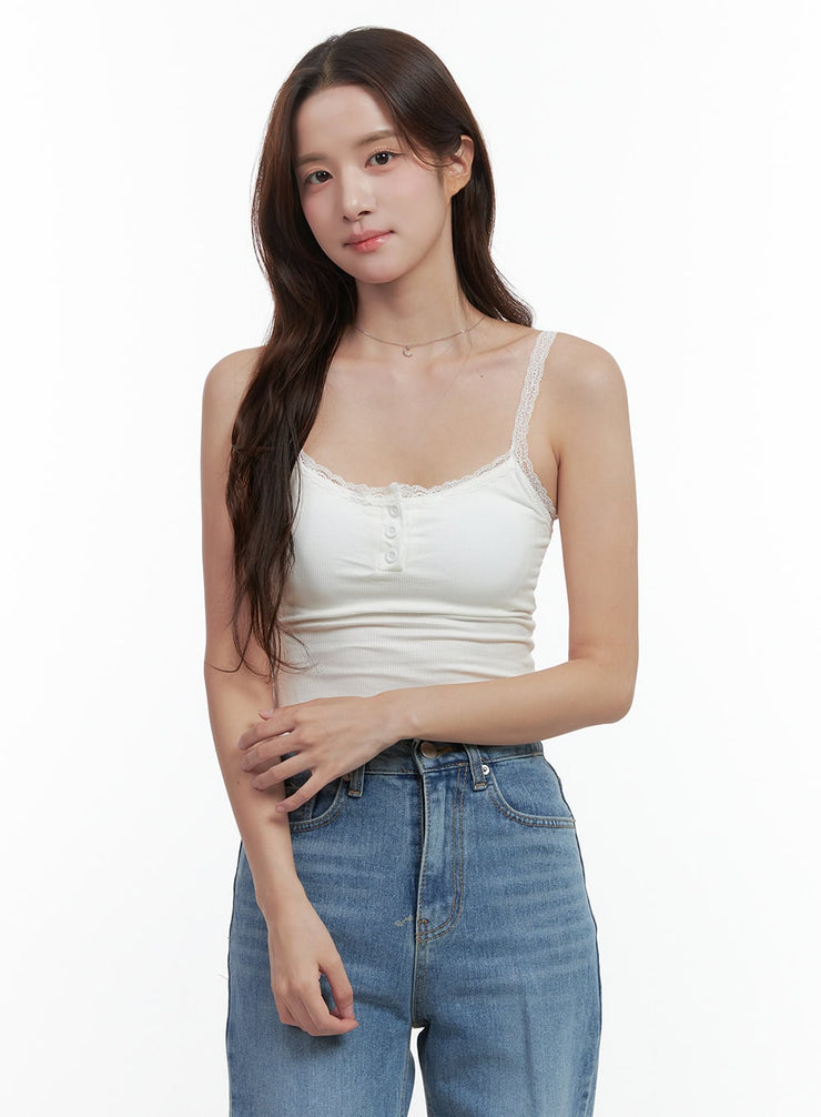 slim-fit-lace-camisole-tank-oo421 / White