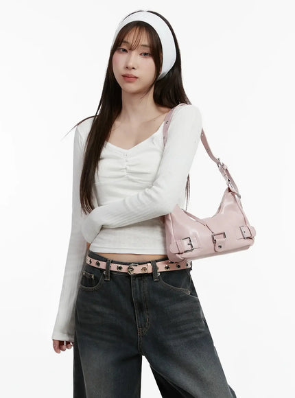 ribbed-shirring-top-ij521 / White