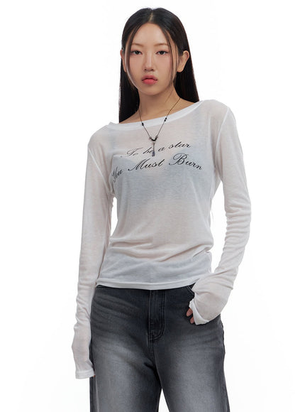 sheer-lettering-slim-top-cs424 / White