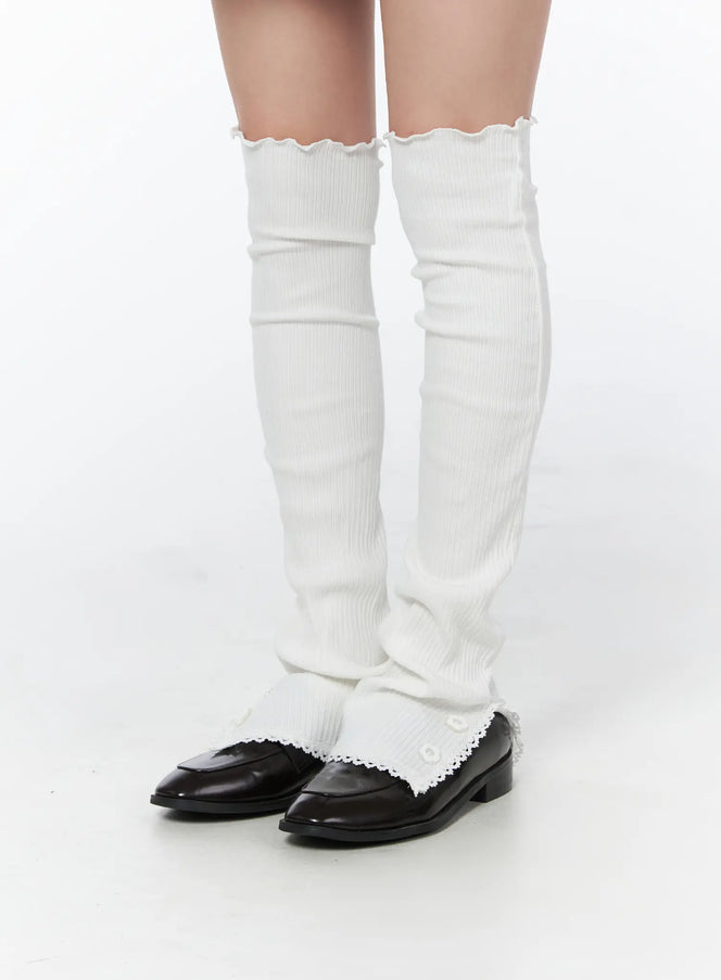 ribbed-lace-botton-leg-warmers-cy513 / White