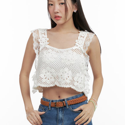 lace-crochet-sleeveless-crop-top-og407 / White