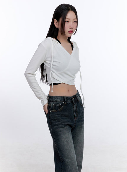 Layered Wrap Cropped Hoodie CJ511