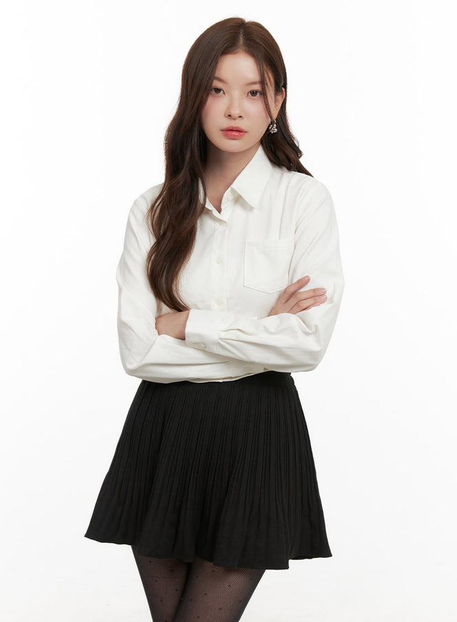 cotton-collared-button-up-blouse-od403 / White