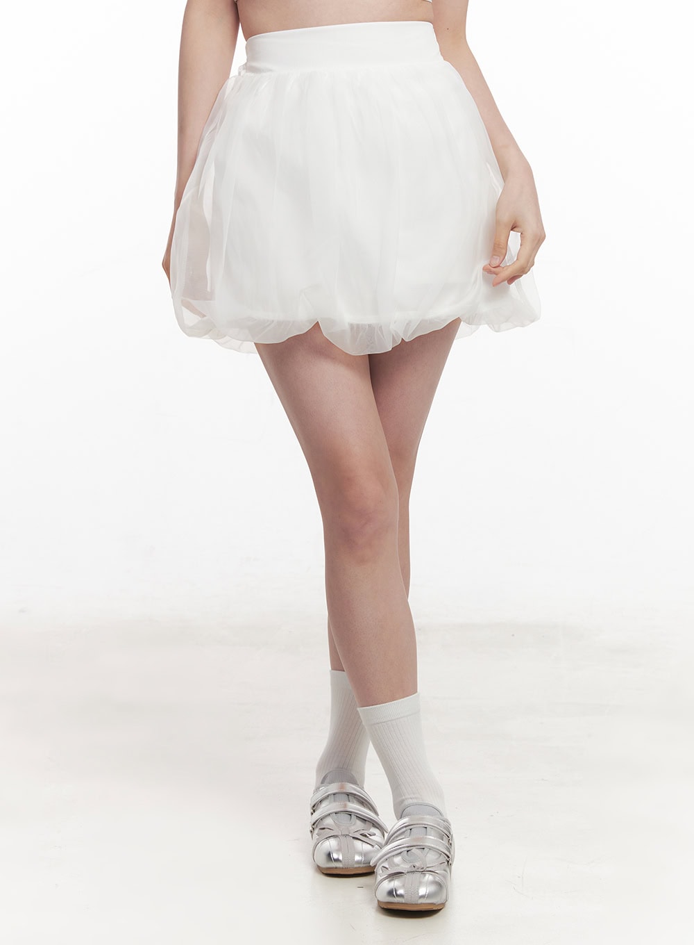 sheer-cloud-bubble-mini-skirt-iy513 / White