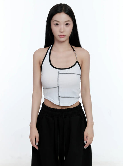 contrast-chain-accent-halter-tank-cl530 / White