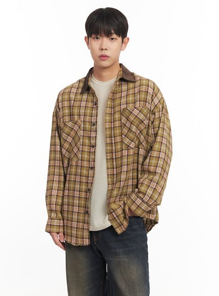 mens-checkered-oversize-collared-shirt-im527 / Yellow