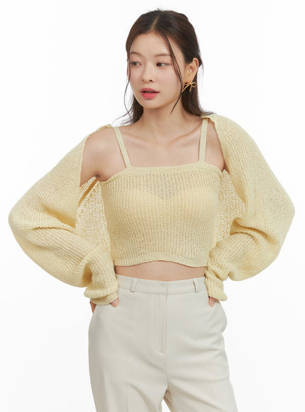 sheer-sweater-tank-and-bolero-set-oy421 / Yellow