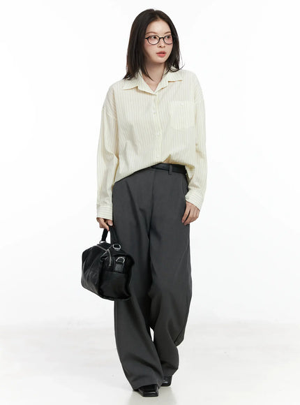 oversized-striped-button-up-shirt-if525 / Yellow