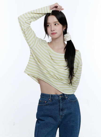 striped-loose-fit-long-sleeve-top-cg514 / Yellow
