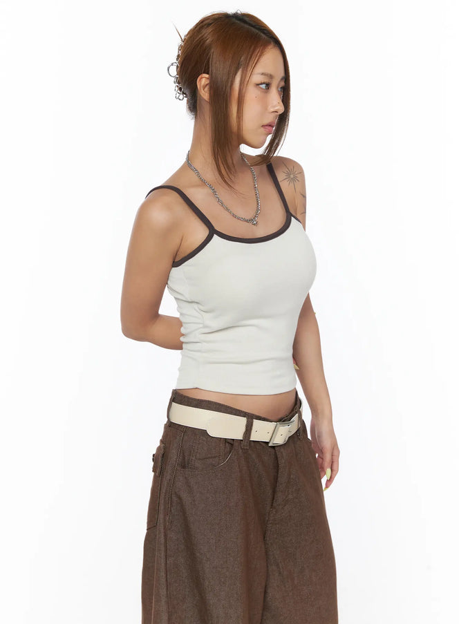 ribbed-contrast-trim-tank-top-cu502 / Beige
