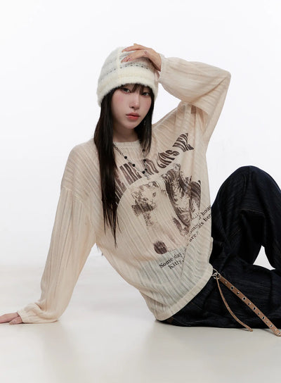 graphic-oversized-sheer-long-sleeve-top-cs530 / Beige
