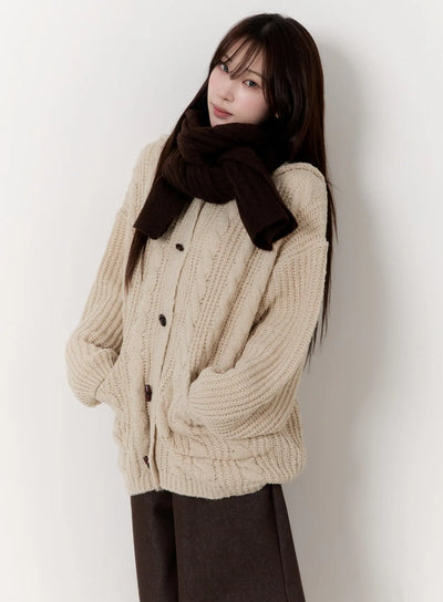 oversized-knit-button-up-hoodie-cn524 / Beige