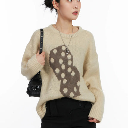 oversized-polka-dot-knit-sweater-cd508 / Beige