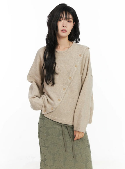 loose-buttoned-knit-sweater-cn528 / Beige