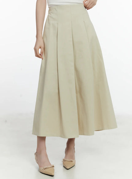 elegant-pleated-flare-long-skirt-f502 / Beige