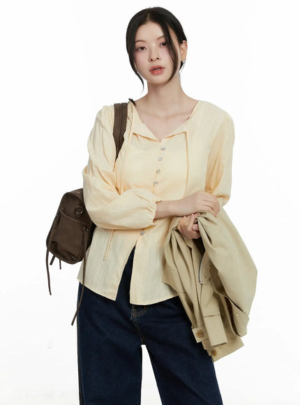 elegant-chiffon-long-sleeve-blouse-f502 / Light yellow