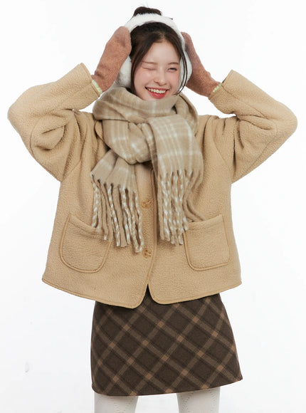 oversized-button-up-fleece-jacket-cn518 / Beige