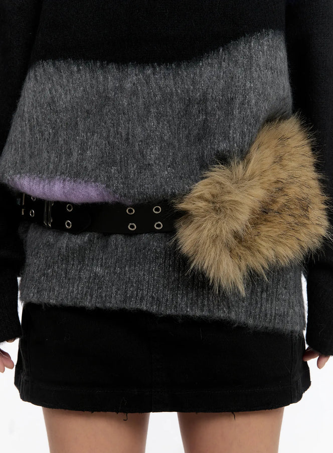 faux-fur-eyelet-belt-cn527 / Beige