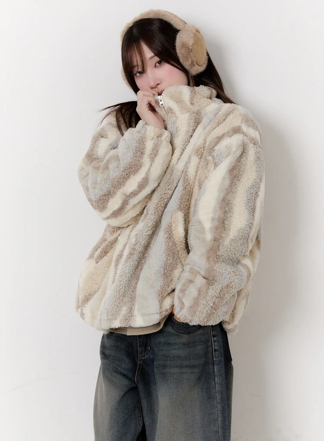 oversized-teddy-fleece-jacket-cn525 / Beige