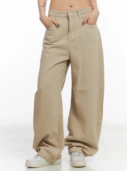 relaxed-fit-fleece-baggy-pants-cd505 / Beige