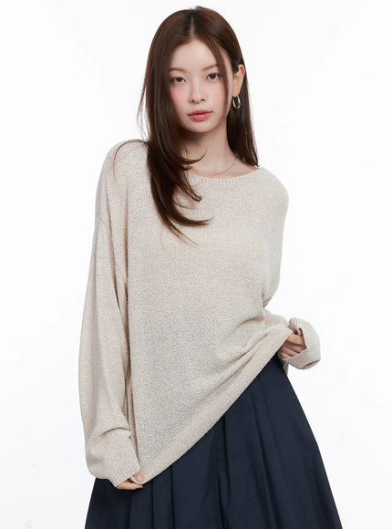 loose-fit-boat-neck-pullover-knit-cg520 / Beige