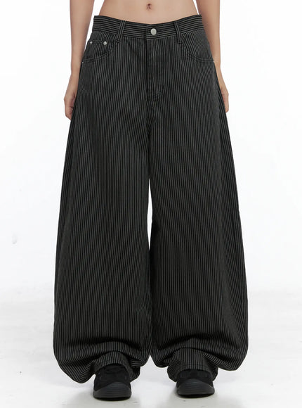 monica-striped-wide-leg-cotton-pants-cs503 / Black