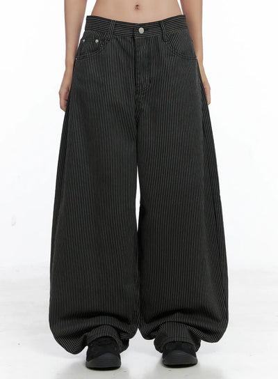 monica-striped-wide-leg-cotton-pants-cs503 / Black