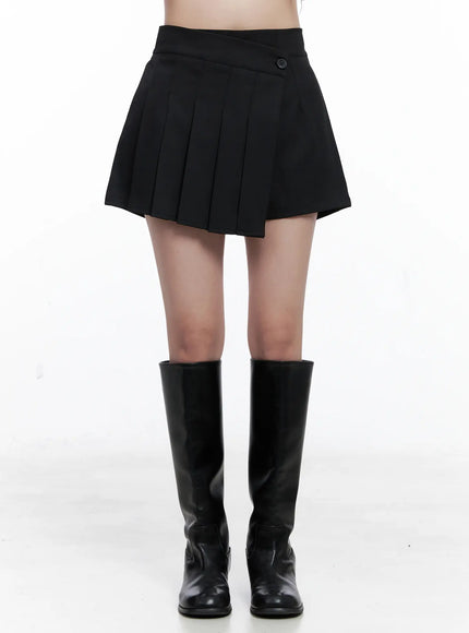 pleated-wrap-mini-skort-cs523 / Black