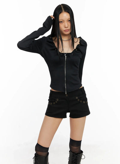 zip-up-long-sleeve-top-co529 / Black