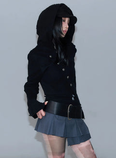 asymmetric-button-detail-hoodie-cd1202 / Black