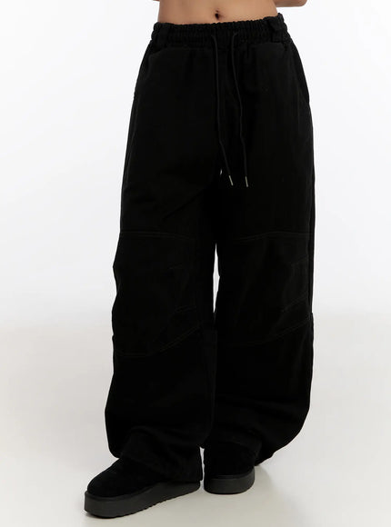 stitch-lined-wide-leg-pants-cn527 / Black