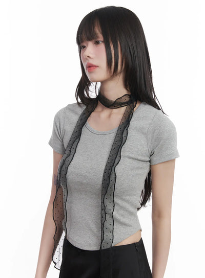 sheer-polka-dot-scarf-cu520 / Black