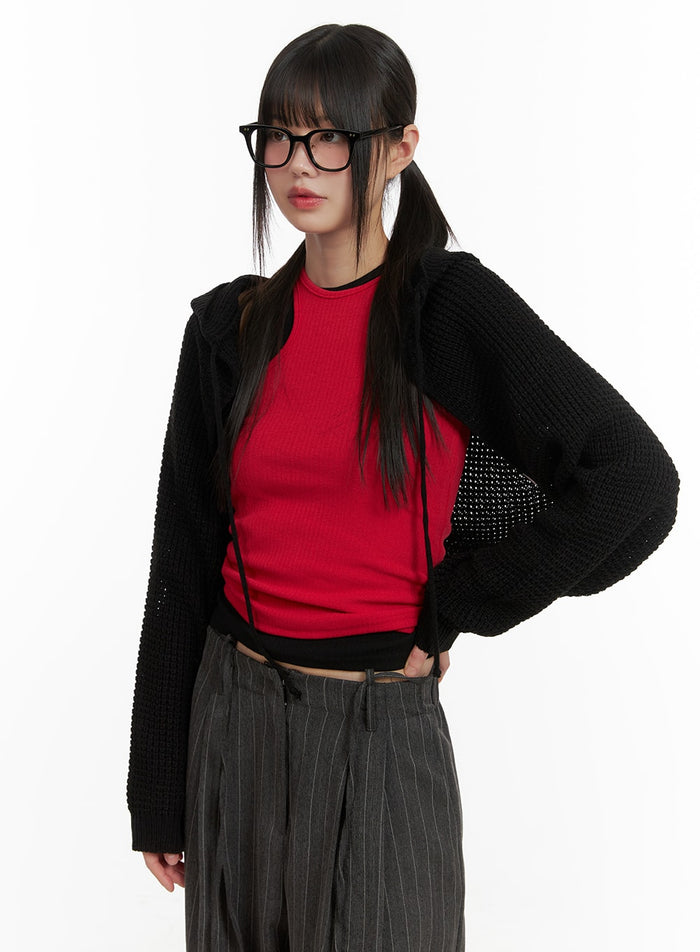 hollow-out-knitted-hoodie-bolero-ca418 / Black