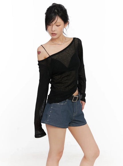 boatneck-off-shoulder-long-sleeve-cl525 / Black