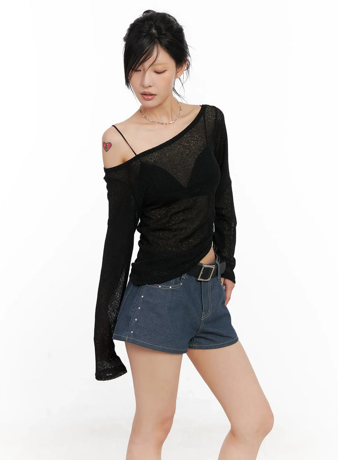 boatneck-off-shoulder-long-sleeve-cl525 / Black