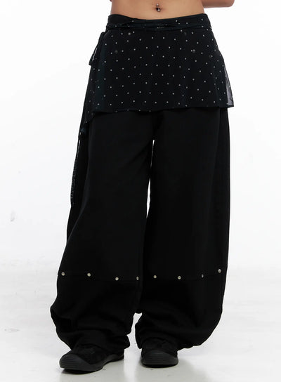 asymmetric-polka-dot-mesh-wrap-mini-skirt-cs524 / Black