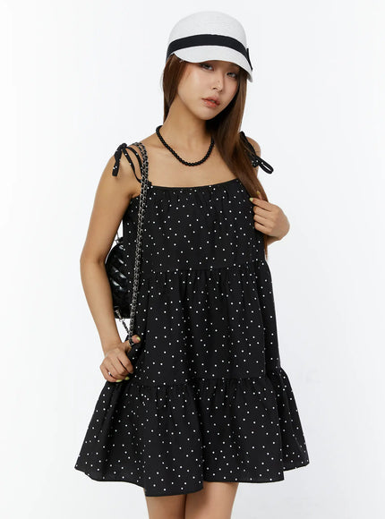 polka-dot-ruffle-mini-dress-cy521 / Black