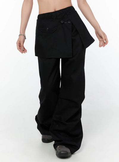 button-detail-skirt-pants-cy514 / Black