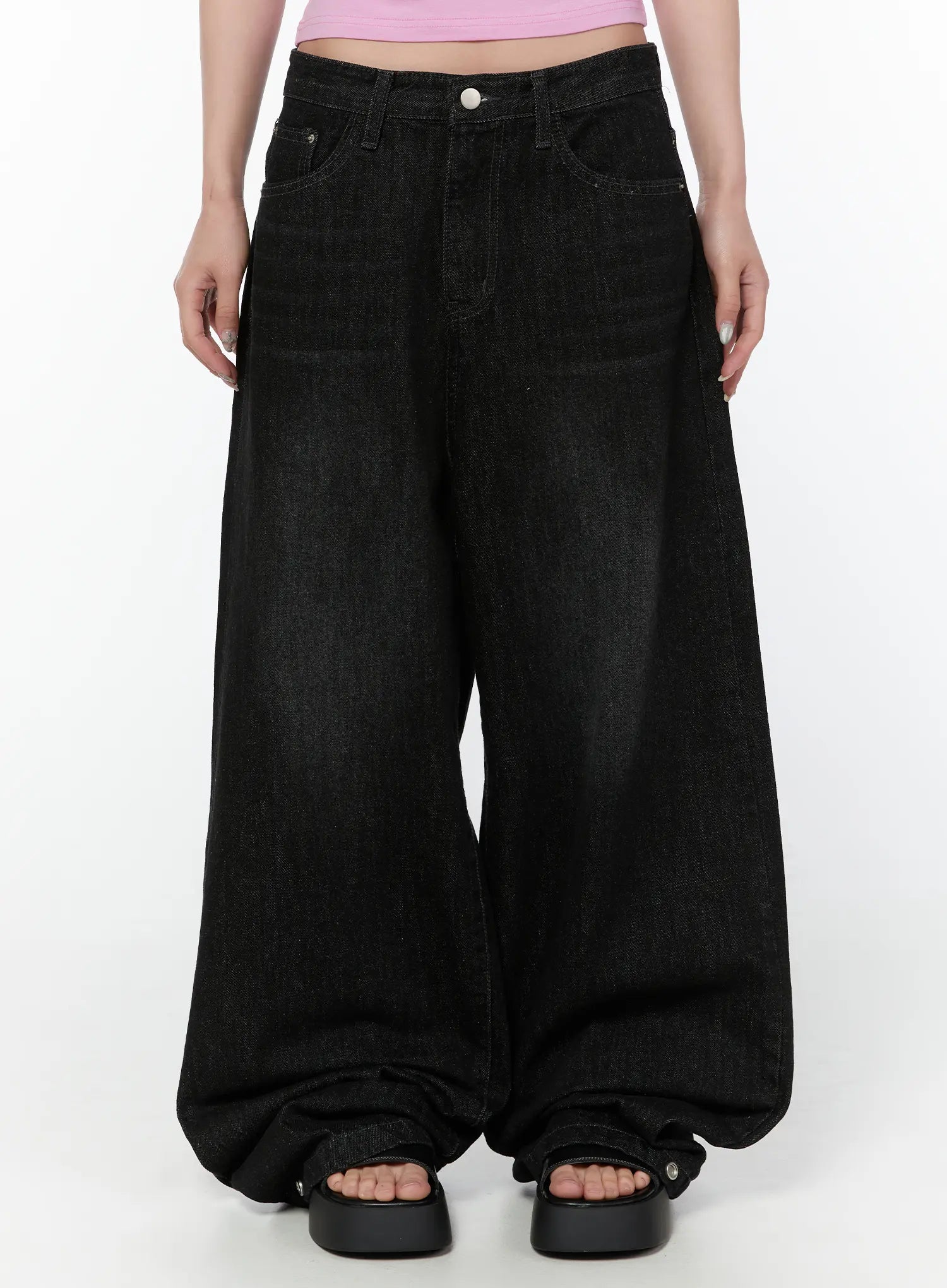 jax-snap-button-dark-wash-wide-leg-jeans-iy514 / Black