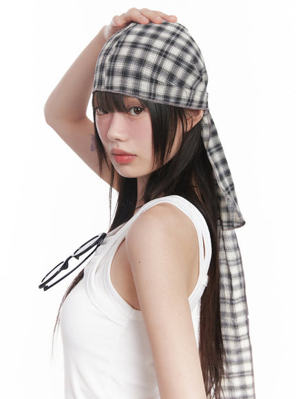 plaid-print-hair-scarf-cy520 / Black