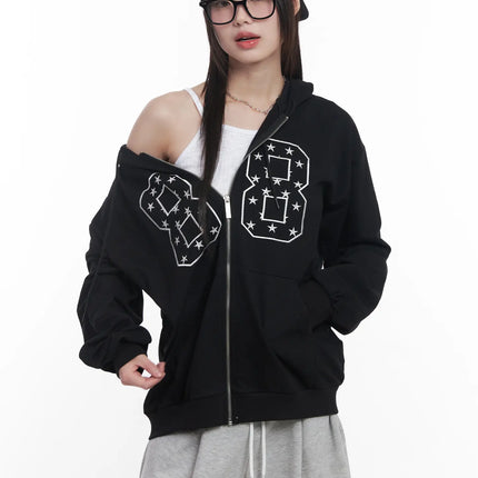 88-oversized-zip-up-hoodie-cu519 / Black