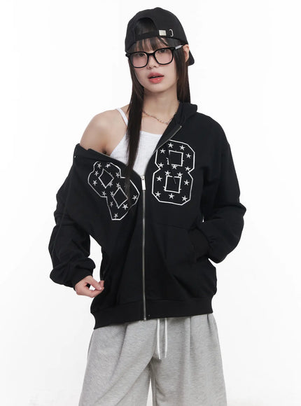 88-oversized-zip-up-hoodie-cu519 / Black