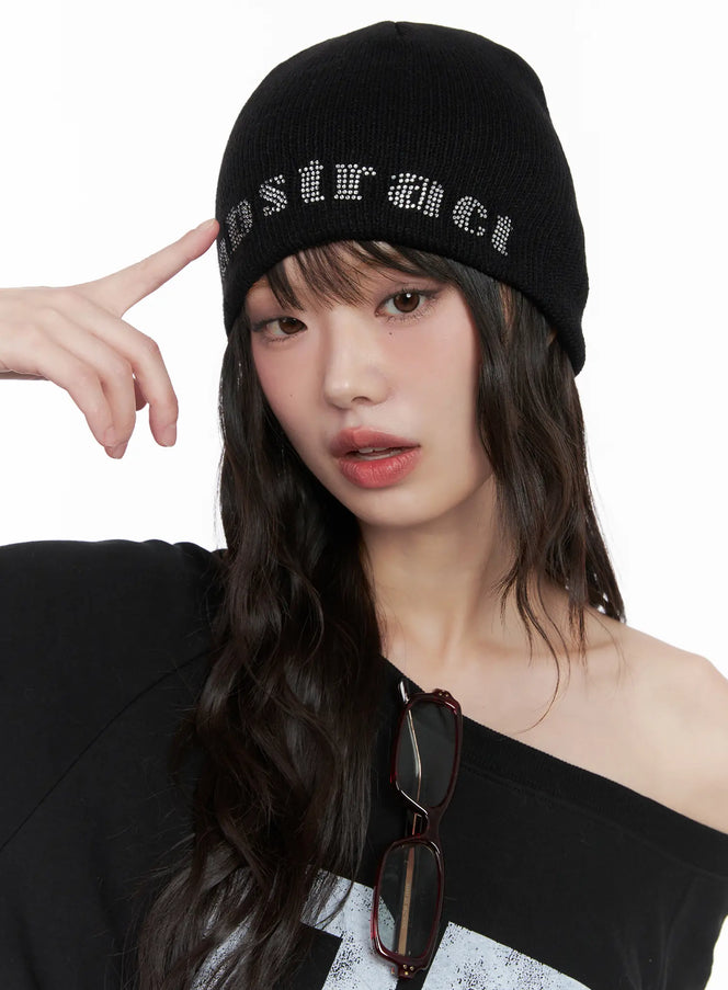 rhinestone-beanie-cn510 / Black